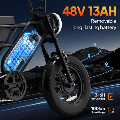 T16 Electric Bicycle, Fat Tyre, 25kmh, 250W Motor, 48V 13Ah Battery, Adult All-Terrain E-Bike